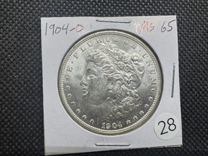 lot 28 image: 1904-O Morgan Silver Dollar Marked MS65 When Purchased - Nice Mint Luster