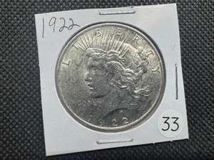 lot 33 image: 1922 Peace Silver Dollar