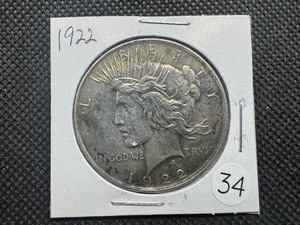lot 34 image: 1922 Peace Silver Dollar