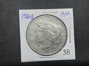 lot 38 image: 1922-S Peace Silver Dollar Marked AU When Purchased