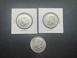 lot 94 image: Three 40% Silver Kennedy Half Dollars 1967, 1968, 1969