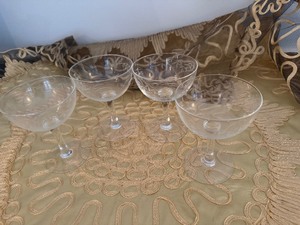 lot 42 image: Vintage Wine or Champagne Glasses Bamboo Etched Design
