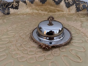 lot 35 image: Onedia Stainless Steel with Gold Accents Serving Plate with Lid 6.5