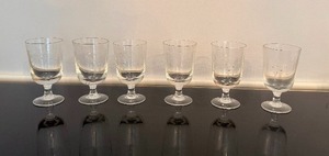 lot 64 image: Vintage Glass Cordial Glasses Etched Bamboo Design (Qty 6)