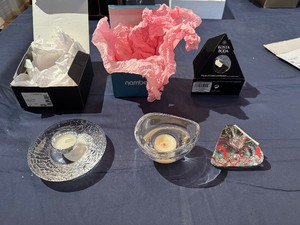 lot 29 image: Candle HoldersVotives Kosta Boda Piece of Cake Candlestick Holder, Orrefors Sweden Votive and Glass Votive