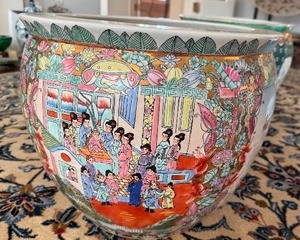 lot 18 image: Chinese Porcelain Fishbowl Jardiniere or Planter - Geshia Girls, Butterflies