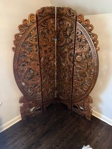 lot 3 image: Hand Carved Wooden Screen or Room Divider 64 wide x 2 deep x 72 tall