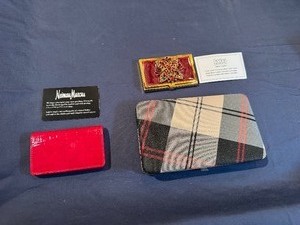 lot 77 image: Tartan Check Wallet, Neiman Marcus Leather Card Holder, Spring Start Business Card Case (all appear unused)