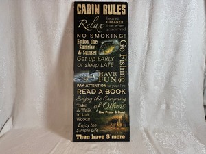 lot 110 image: Cabin Rules Wood Sign (12 x 12 x 30)