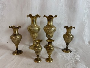 lot 130 image: Set of Brass Candle Holders - Three Sizes - 7 Tall, 5 Tall, 3 Tall