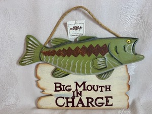 lot 109 image: Big Mouth in Charge Wood Carved Sign