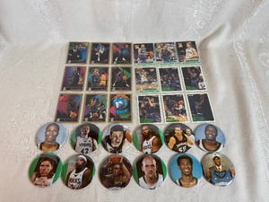 lot 128 image: Vintage Timberwolves Trading Cards 90, 92-93, 93-94 and Team Buttons