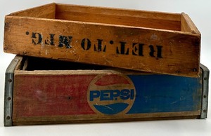 lot 5 image: Pepsi-Cola Vintage Wood Crate Pair - Outer Pepsi Crate & RET. TO MFG.