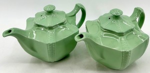 lot 10 image: Hall Connie Pattern Teapots - Vintage Mint Green Ceramic Pair