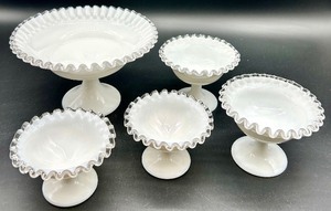 lot 17 image: Vintage Fenton Glass - Silver Crest Pattern Compotes