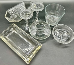 lot 21 image: Vintage Glassware Set including Twisted-Stem Candlesticks, Hex Leaf Dish, Tumbler and More