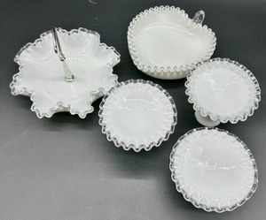 lot 23 image: Vintage Fenton Silver Crest Glass Ruffled Edge Dishes - QTY 5