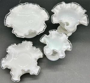 lot 24 image: Vintage Fenton Milk Glass Silver Crest
