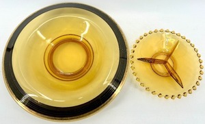 lot 45 image: Vintage Cambridge Console Bowl and Amber Czech Candlewick Divided Relish Dish