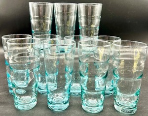 lot 60 image: Vintage Libbey - Blue Saturn Optic - Aqua Turquoise Highball Glass Tumblers - 11-Piece Set