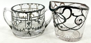 lot 73 image: Vintage Heisey Lariat Pattern Creamer & Sugar Set - Clear Glass with Black Overlay