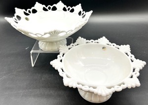 lot 76 image: Vintage Westmoreland Hand Made Milk Glass Lace Edge Compote Bowls