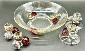 lot 79 image: Vintage Westmoreland Three Ball Bowl & Candlesticks