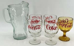 lot 92 image: Vintage Coca-Cola Glassware Set - 1 Pitcher & 5 Goblets