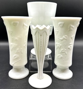 lot 94 image: Vintage Variety of Milk Glass Vases - including Fostoria