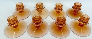 lot 95 image: Vintage Fostoria Amber Glass Candlestick Holders - Set of 8