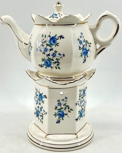 lot 105 image: Vintage Castle Japan Blue Rose Teapot & Warmer Set with Lid - Floral Porcelain