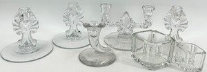 lot 125 image: Vintage Crystal Glass Candelabras, Square Vessels including Fostoria Martinsville