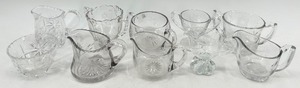 lot 138 image: Vintage Assorted Glassware Set - including Etched Starburst Pattern Creamer & Sugar Bowls