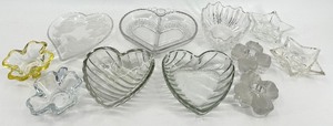 lot 146 image: Vintage Heart-Shaped Clear Crystal Glass Bowls with Flower & Star Dishes - Assorted Set
