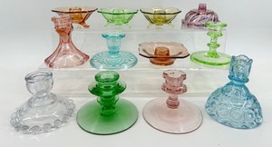 lot 154 image: 12 Vintage Multi-Color Glass Candlesticks - Assorted Colors