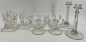 lot 180 image: Vintage Indiana Glass Candlesticks - Leaf Motif (Lot of 9)