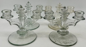 lot 181 image: Vintage Tiffin Glass Webwing Candelabras - Clear Pressed Glass Pattern