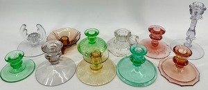 lot 183 image: Vintage 11 Glass Candlesticks - Assorted Colors