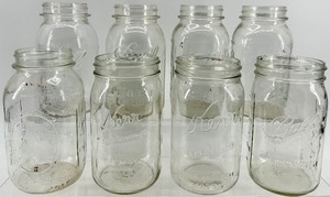 lot 187 image: Ball & Kerr Mason Jars - Clear Glass Assorted Sizes, 8 Jars