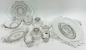 lot 193 image: Vintage Cambridge Glass Candlelight Crystal Set - including Clear Compote Bowl, Candlesticks & Plates