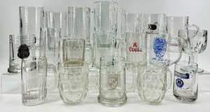 lot 200 image: Vintage Glass Beer Mugs Collection - Assorted Vintage Clear Drinking Glasses