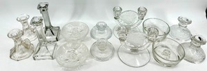 lot 203 image: Vintage Crystal Glass Candle Holders - 7 Pairs of Clear, Assorted Styles