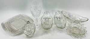 lot 206 image: Assorted Vintage Glassware - 2 Wine Glasses, Sugar Jar & Bowls