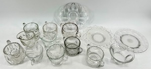 lot 208 image: Vintage 14 piece Crystal Glassware Set - Cut-Glass Pitcher, Creamer, Sugar Bowl & Glasses