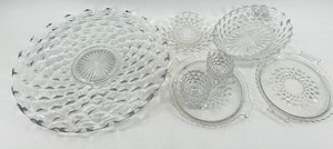 lot 213 image: Vintage Fostoria Glass Diamond Pattern Clear Glass Platter - Cake Plate & More