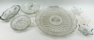 lot 218 image: Vintage Crystal Cut Glass Dishware Set - Starburst Pattern & Assorted Pieces