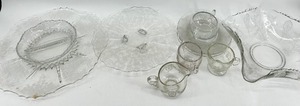 lot 220 image: Assorted Vintage Fostoria Glass - Clear Etched Grapevine Pattern Assorted Plates, Saucers & Teacup Set