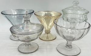 lot 222 image: Assorted Vintage Glassware including Indian Kings Crown Thumbprint Covered Candy Jar