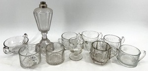 lot 229 image: Assorted Vintage Glassware including Sugar Bowls, Creamers and Oil Lamp Base