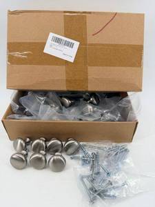 lot 158 image: Brushed Nickel Round Cabinet Knobs & Screws - Assorted Pack